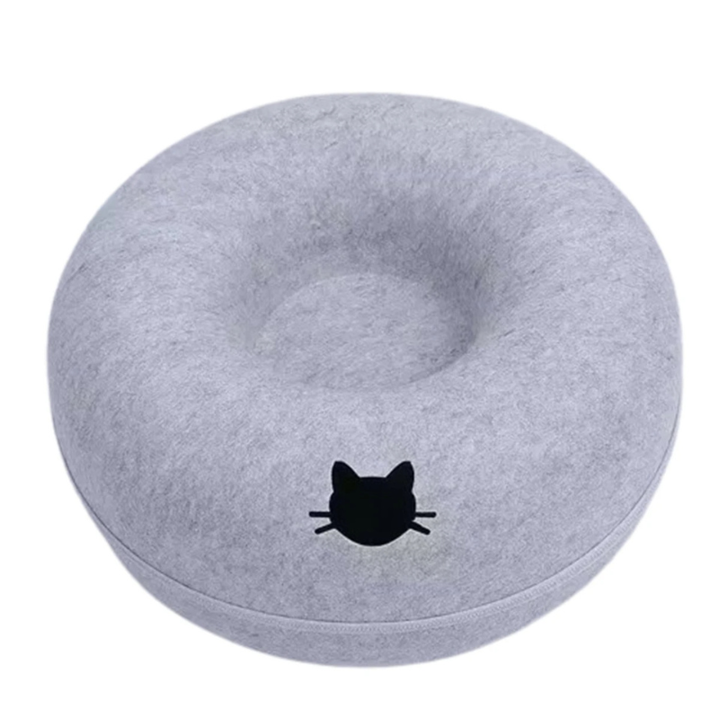 Felt Donut Cat Bed with Tunnel and Hideaway