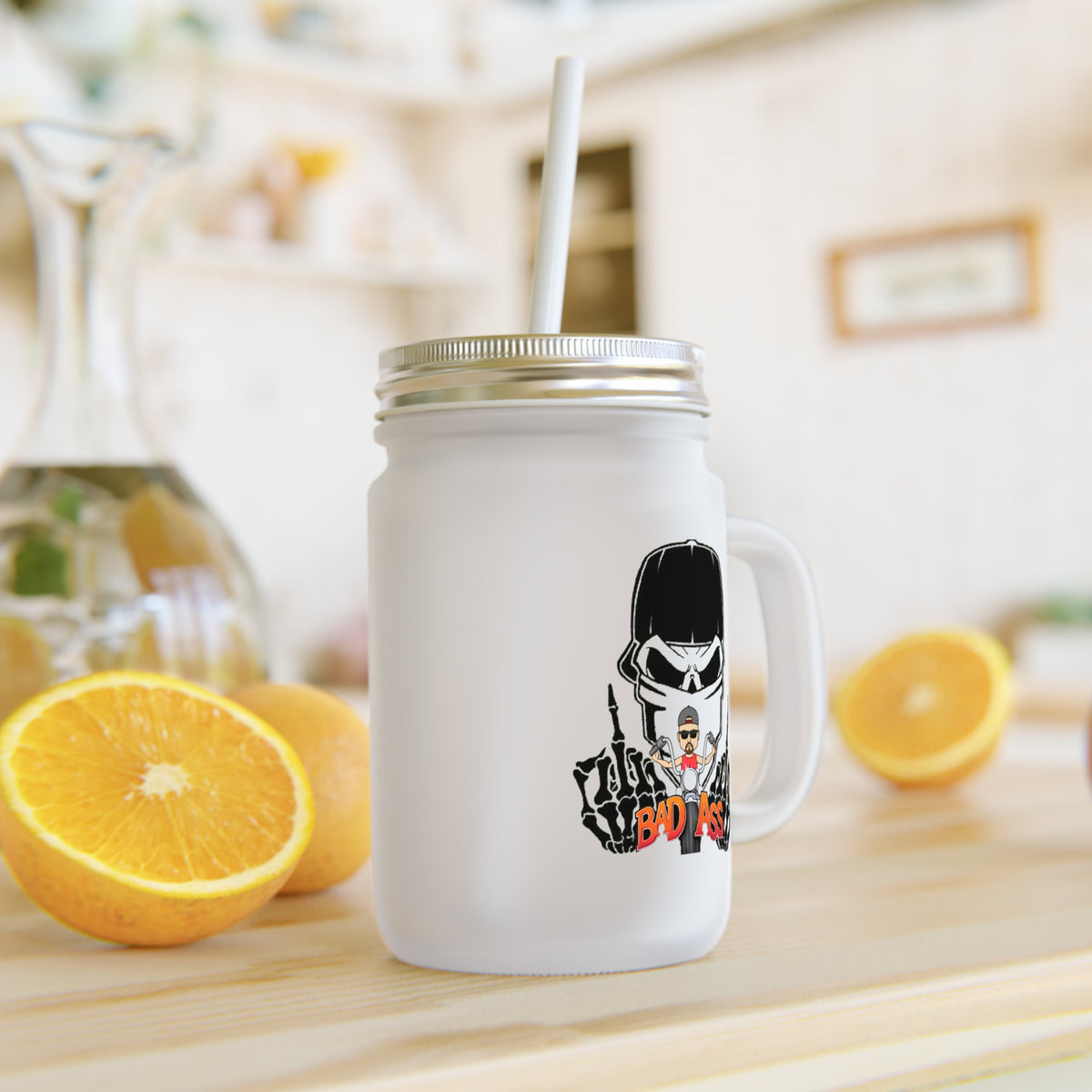 Skull & Roses Mason Jar Tumbler with Straw - Gothic Beverage Mug