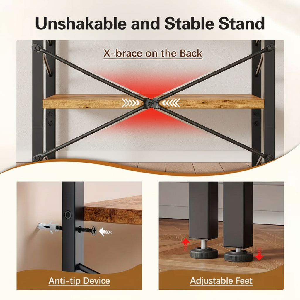 Industrial Bookshelf – /4/5/6/Triple-Tier Metal Storage Shelf