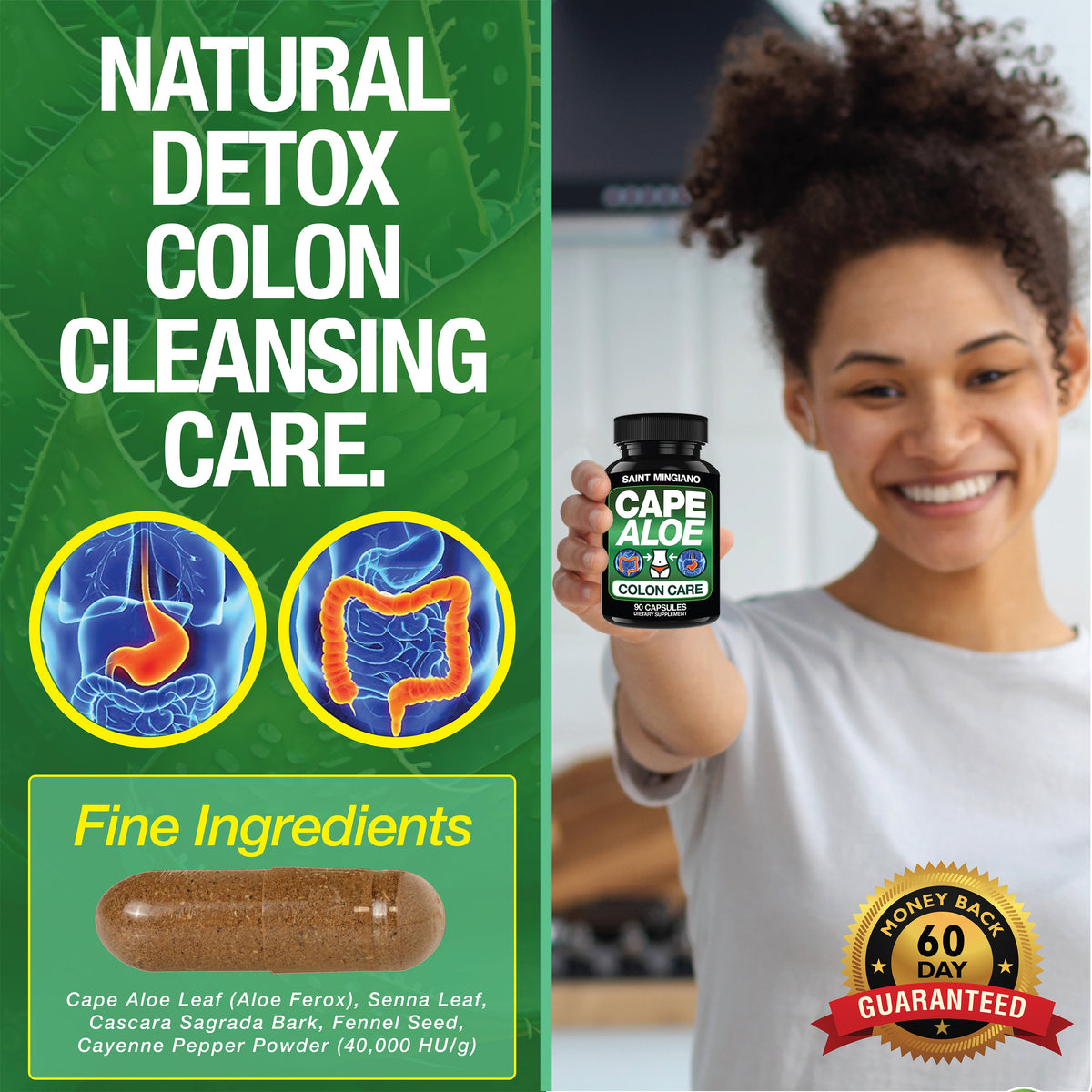 Cape Aloe Colon Cleanse, Detox & Flush - 90 Capsules. Gentle Constipation Relief