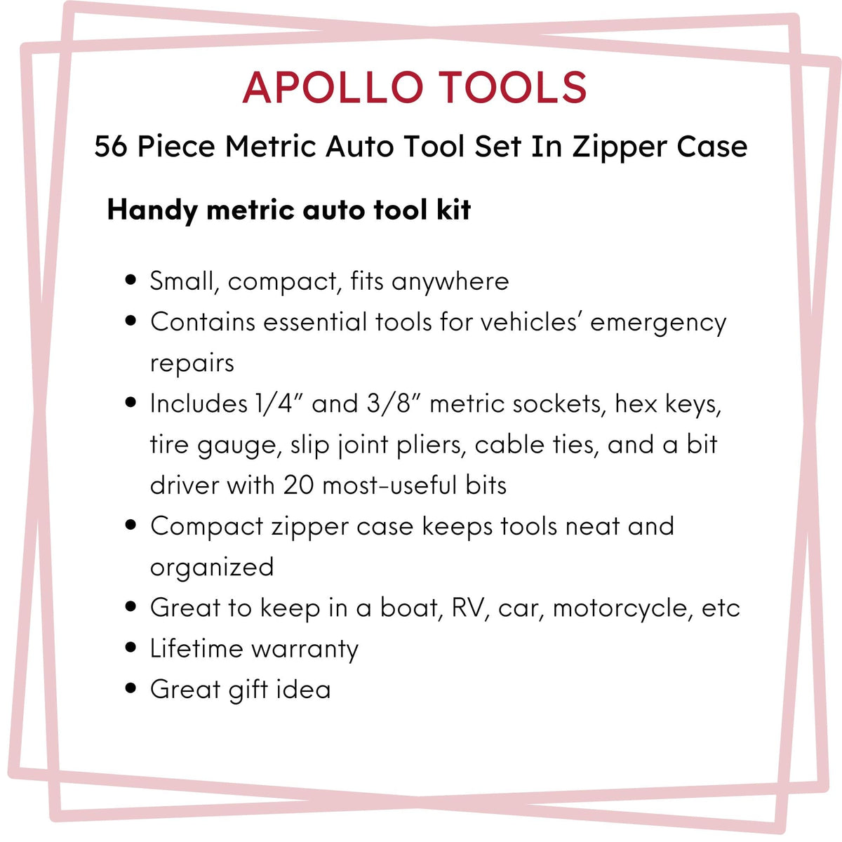 56 Piece Metric Auto Tool Set In Zipper Case - DT9775