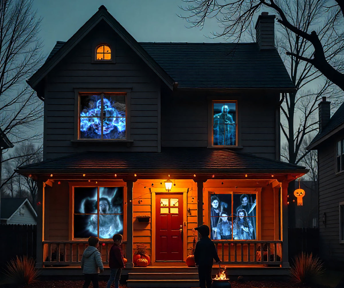 AtmosFX Halloween Digital Decoration USB- -Ghostly Jump Scares + 5.5 ft x 9 ft Projection Screen