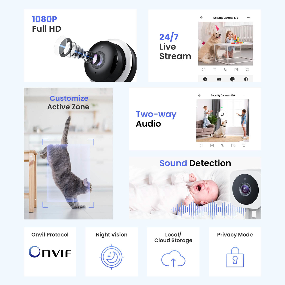 3MP Wireless Smart AI Home Security Camera – Two-Way Audio, Motion Detection, Night Vision