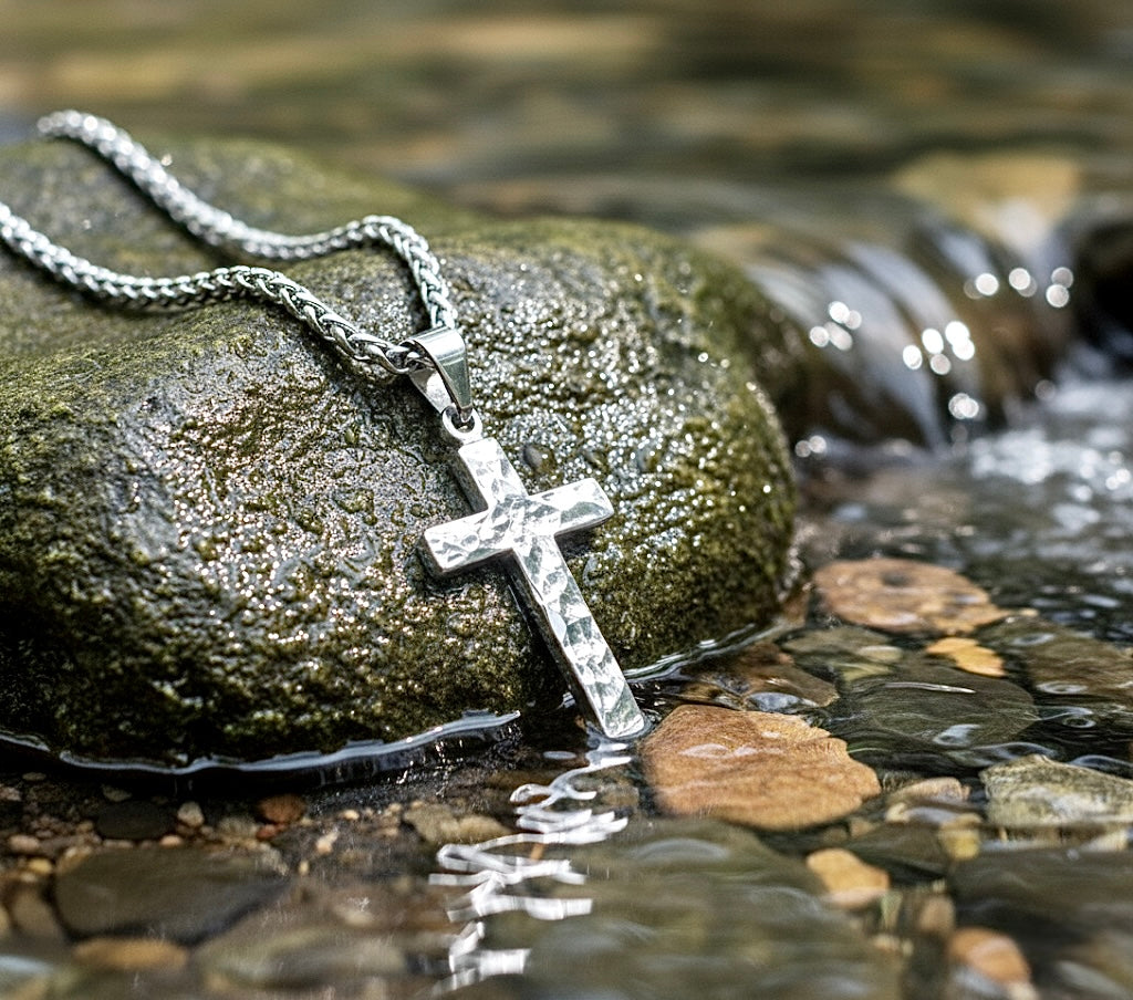 Silver cross necklace hand cut and hand hammered handmade custom pendant popular size women men man girls boys christian jewelry jewellery