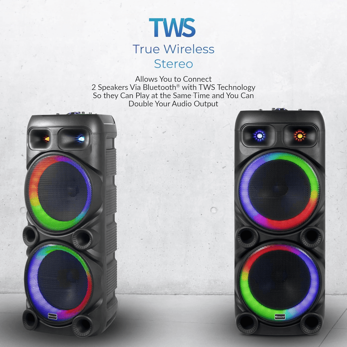 IQ Sound 2x12-Inch Portable Bluetooth Party Speaker