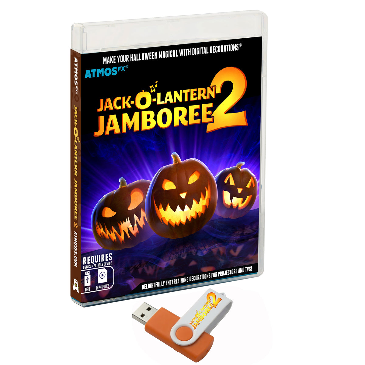 HoliScapes® USB Projector Kit - Jack-O’-Lantern Jamboree 2 + Projector + 48" x 72" Projection Screen