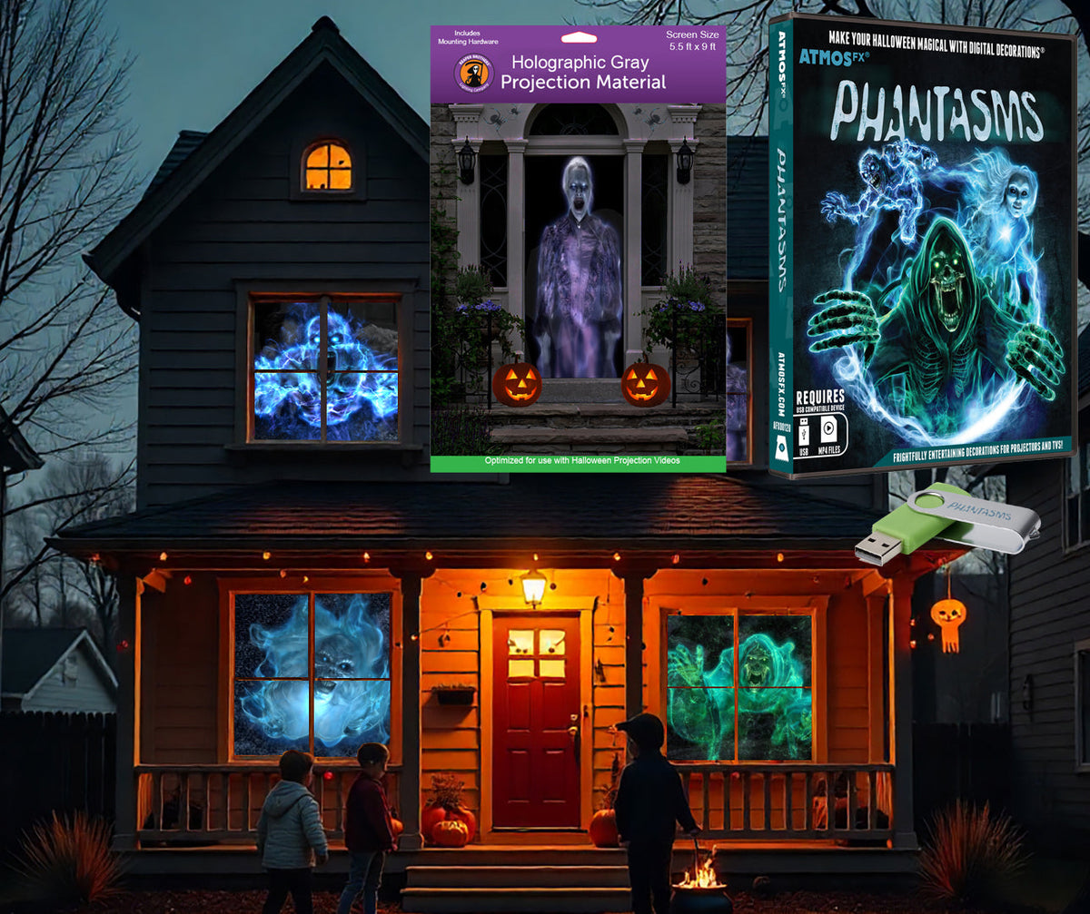 AtmosFX Halloween Digital Decoration USB - Phantasms + 5.5 ft x 9 ft Projection Screen