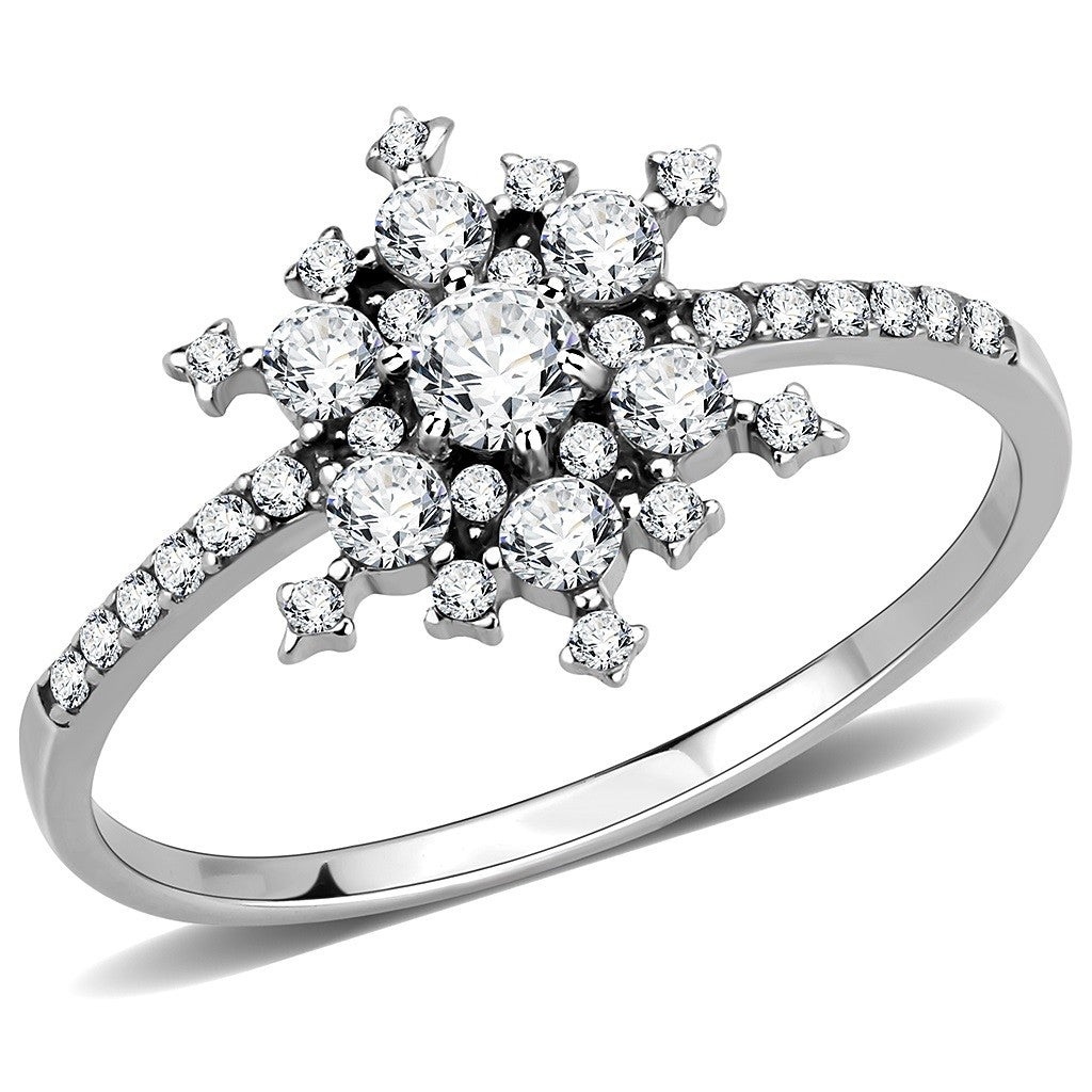 AAA Grade Clear CZ on Snowflake Shape Stainless Steel Womens Eternity Pave Thin Band