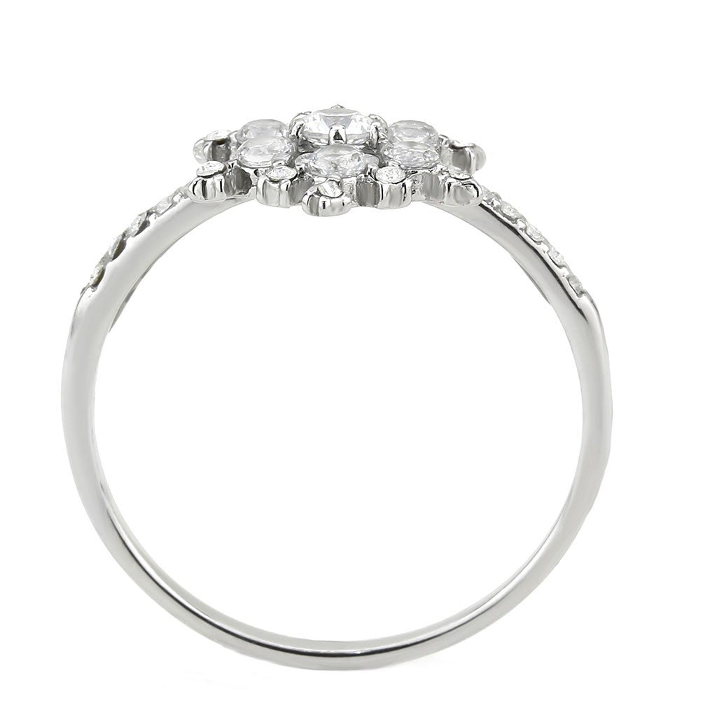 AAA Grade Clear CZ on Snowflake Shape Stainless Steel Womens Eternity Pave Thin Band