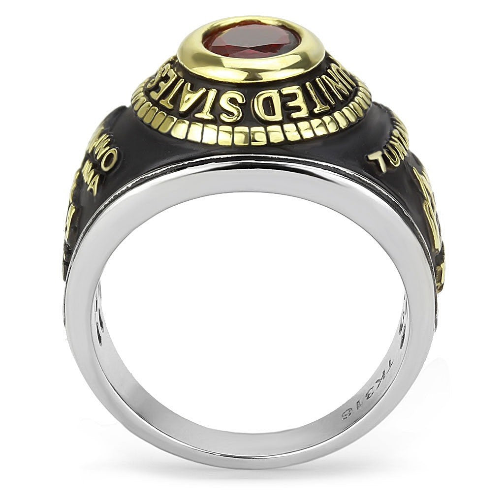 Women's 316 Stainless Steel Two Tone Gold Marine Military Ruby CZ Ring