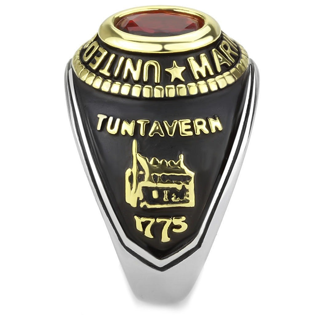 Women's 316 Stainless Steel Two Tone Gold Marine Military Ruby CZ Ring