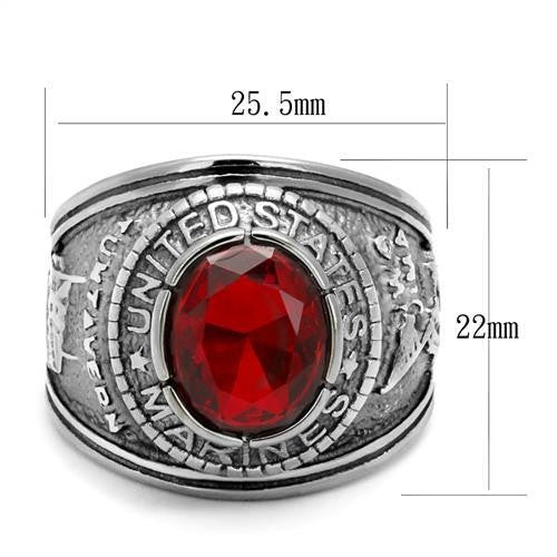Men's 316 Stainless Steel Wide Band US Marine Ruby CZ Ring