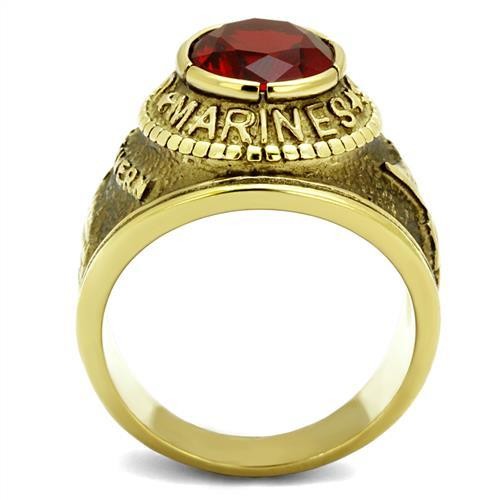 Men's Gold IP Stainless Steel Wide Band US Marine Ruby CZ Ring