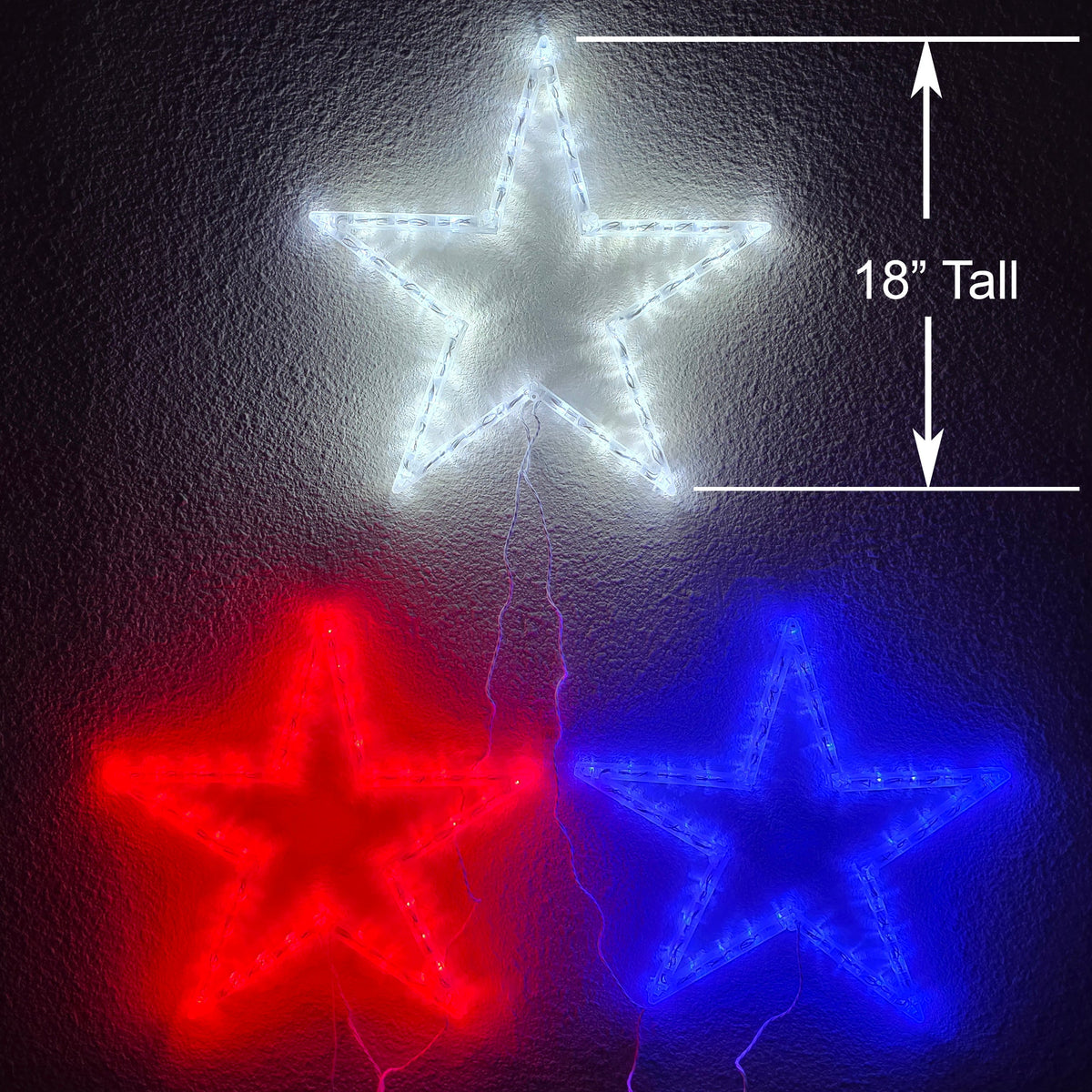 Foldable Stars - Red, White, Blue (3 Stars Included) - 120 Total LED Lights - 8 Lighting Modes - 18" Tall