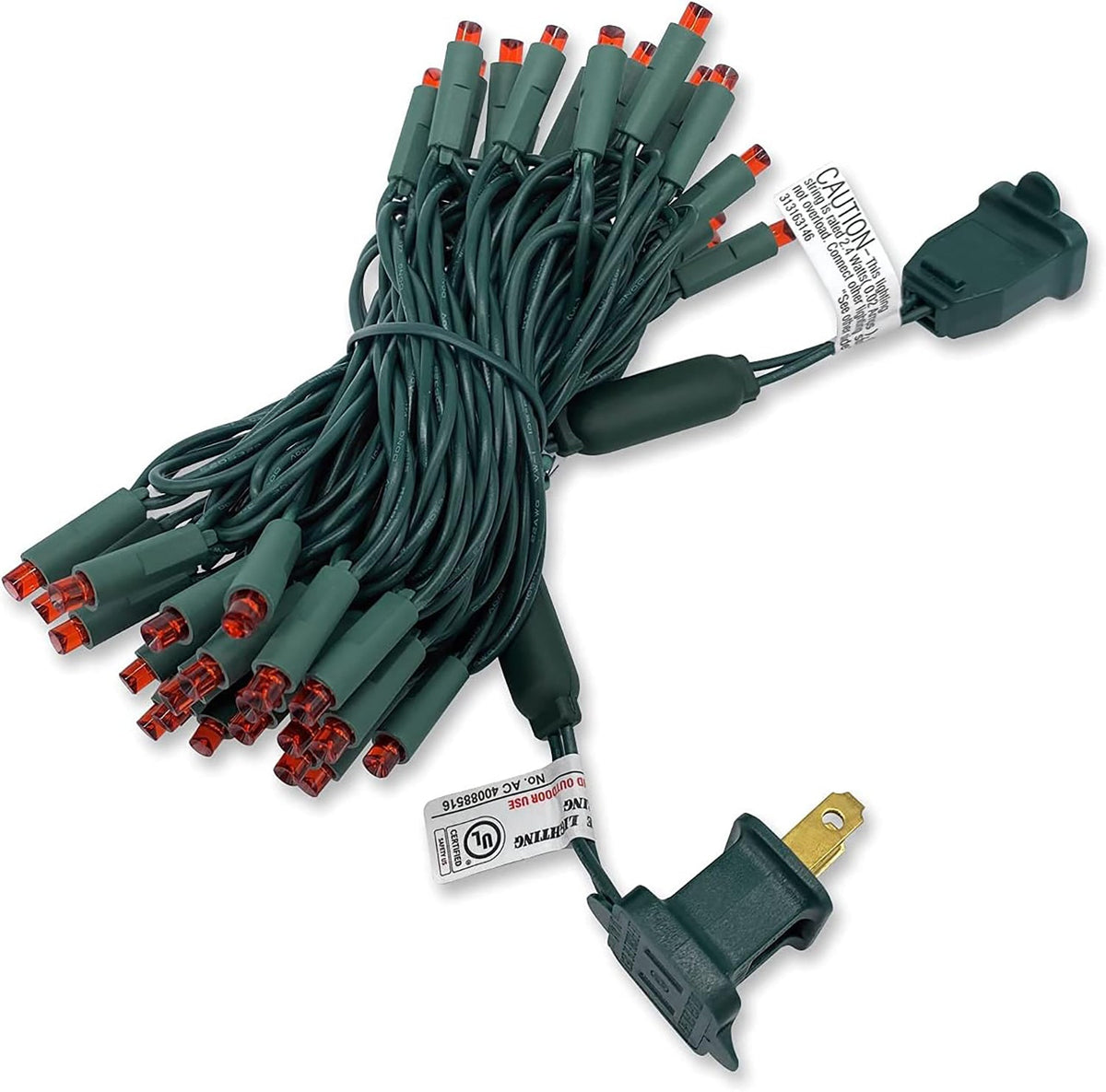 4 pack - 5mm - 100 ct - Red LED - 4" spacing - Green wire - 33 ft long