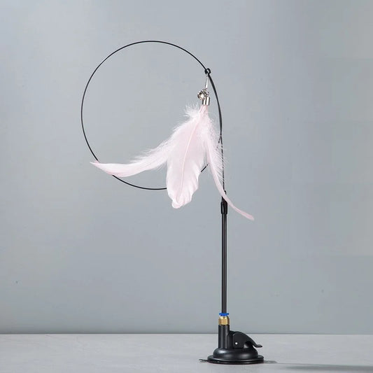Cat Fishing Rod Indoor Cat Toy Upgraded Epoxy Sucker Steel Wire Long Rod Feather Teasing Stick Cat Self Hi