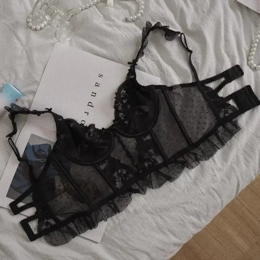 Fashion Comfortable Lace Lingerie with Steel Ring Wrapped Chest Top Bra and Panty Set Sexy Intimates Supply Underwire Female