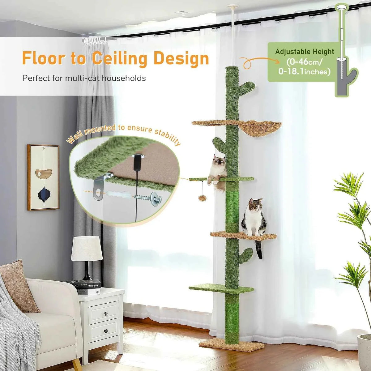 5 Tier Cat Tree Tower with Scratching Posts & Hammock