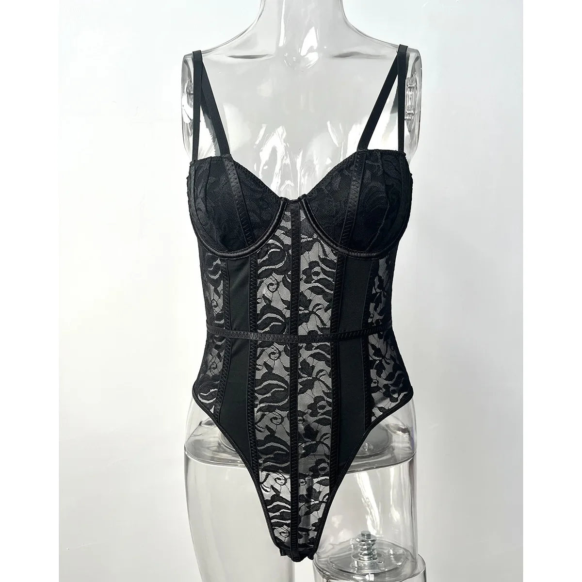 Lace Bodysuit for Women Sexy Bodies Elegant Women's Top 2025 Autumn New Solid Bodycon Ribbed Bodysuits