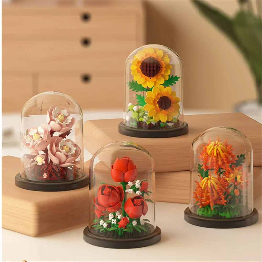 Eternal Flower Bouquet Bonsai Potted Plant Micro Building Blocks Model Home Decoration Puzzle Toys Kids Birthday Christmas Gifts