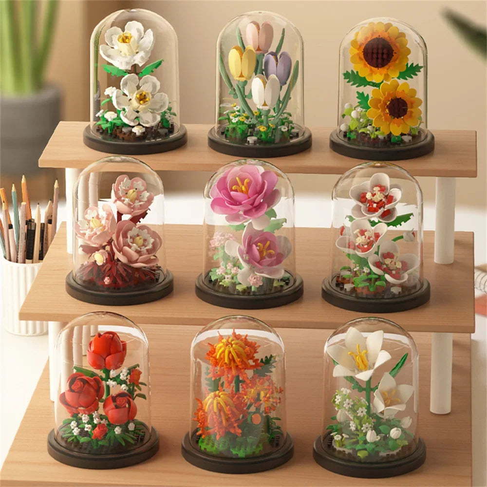 Eternal Flower Bouquet Bonsai Potted Plant Micro Building Blocks Model Home Decoration Puzzle Toys Kids Birthday Christmas Gifts