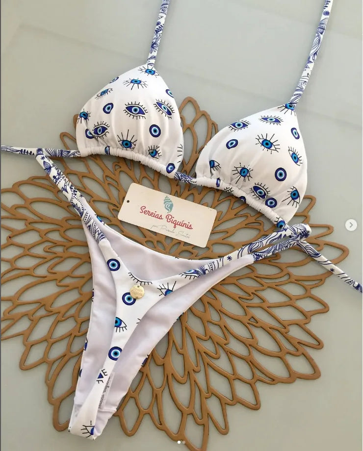 2025 New Sexy Prints Mciro Bikini Set Women Holiday Swimsuit Lace-up Swimwear 2 Piece Set Backless Biquine Brasileiro Beachwear