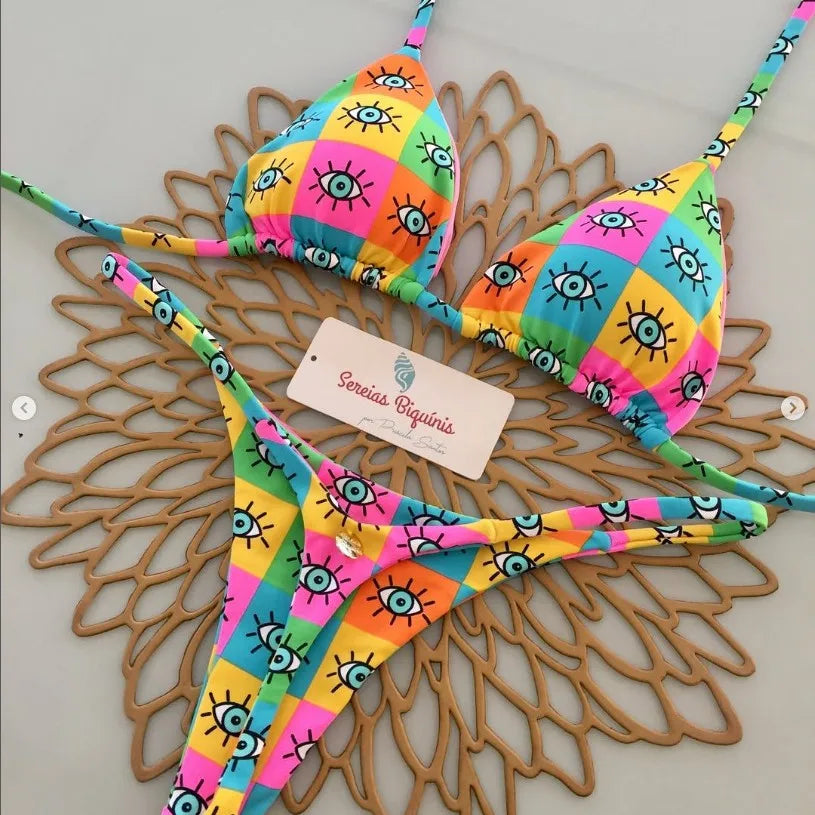 2025 New Sexy Prints Mciro Bikini Set Women Holiday Swimsuit Lace-up Swimwear 2 Piece Set Backless Biquine Brasileiro Beachwear