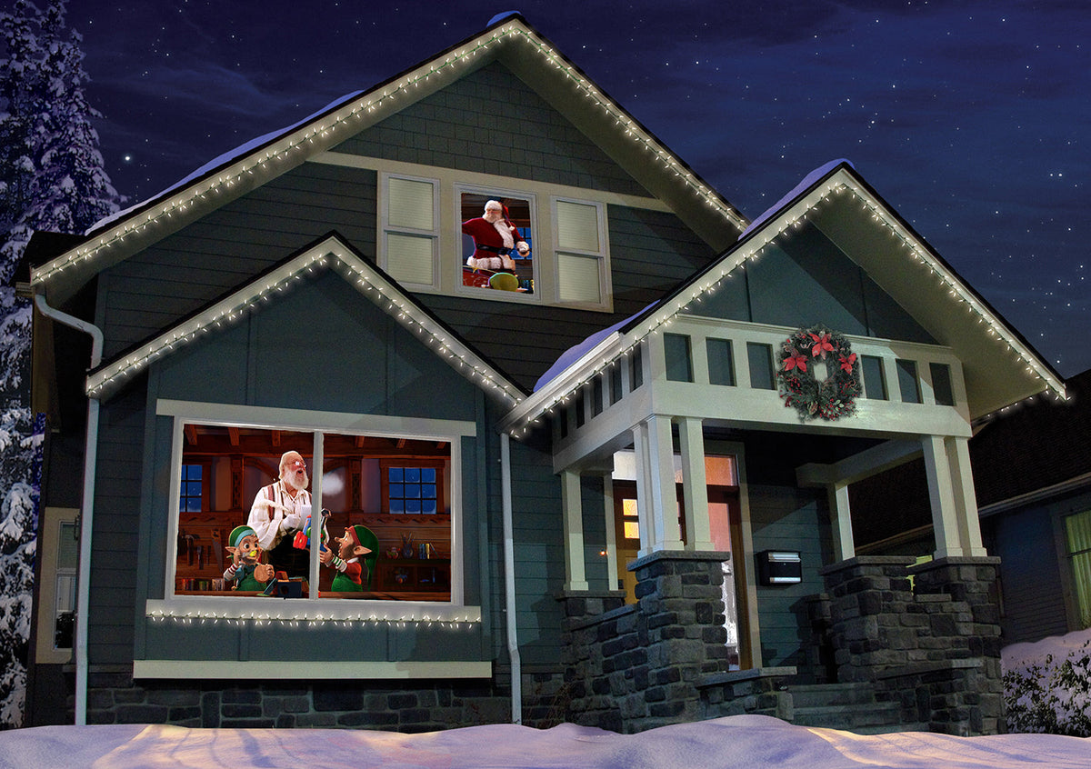 AtmosFX Santa's Workshop Digital Decoration on USB+ Projector + 48" x 72" White Fabric Rear Projection Screen