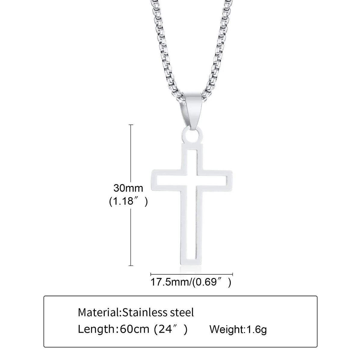 Plain Cross Necklace for Men and Boys | Stainless Steel Silver Tone Religious Jewelry