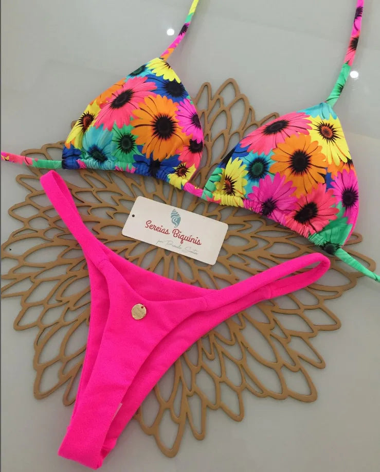 2025 New Sexy Prints Mciro Bikini Set Women Holiday Swimsuit Lace-up Swimwear 2 Piece Set Backless Biquine Brasileiro Beachwear