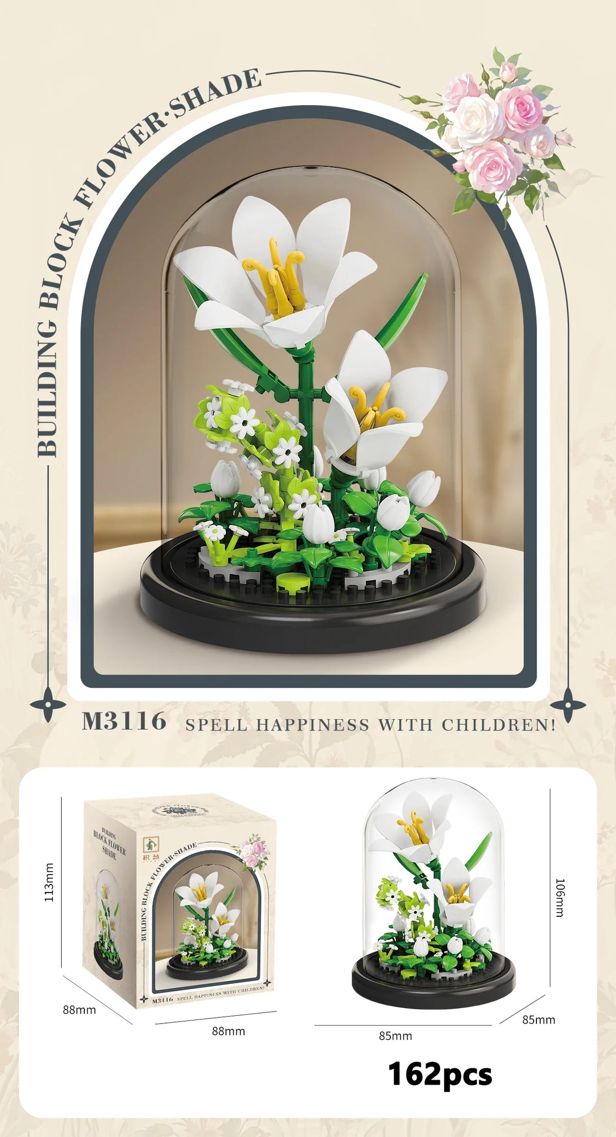 Eternal Flower Bouquet Bonsai Potted Plant Micro Building Blocks Model Home Decoration Puzzle Toys Kids Birthday Christmas Gifts