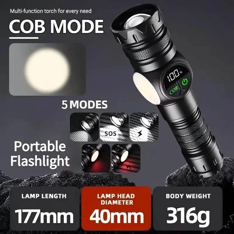 Rechargeable LED Flashlight with 5 Modes & Magnetic Base – Gift Box