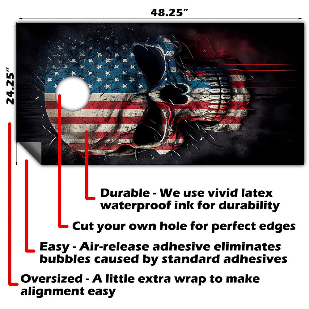Patriotic Skull American Flag - Cornhole Board Wrap - Set of 2