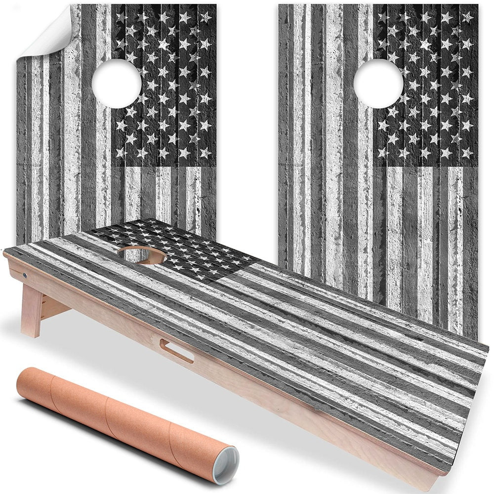 Black and White American Flag - Cornhole Board Wrap - Set of 2