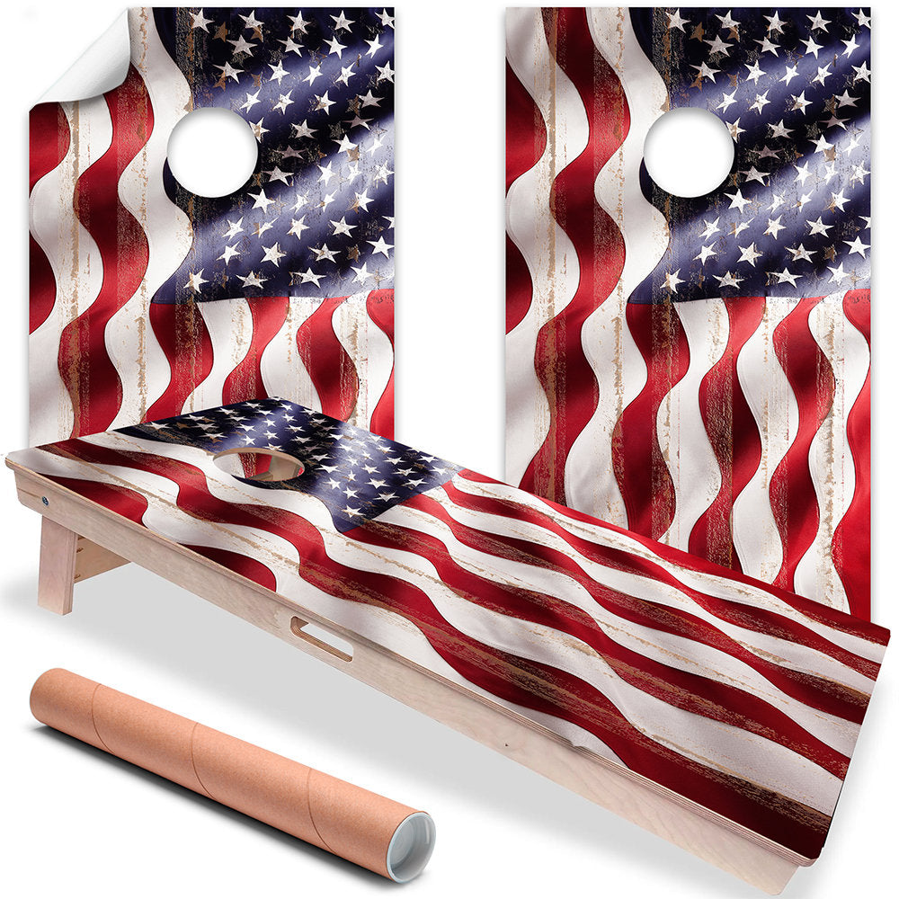 American Flag Wavy - Cornhole Board Wrap - Set of 2