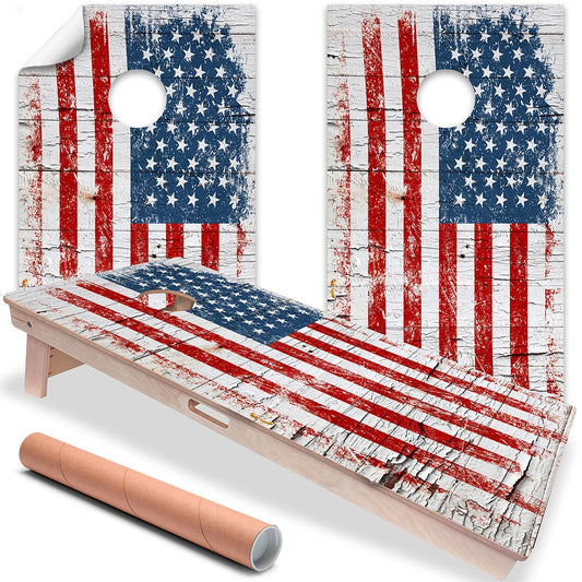 Cracked Wood Flag - Cornhole Board Wrap - Set of 2