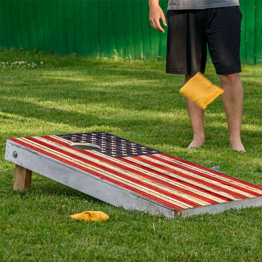 Rustic American Flag - Cornhole Board Wrap - Set of 2