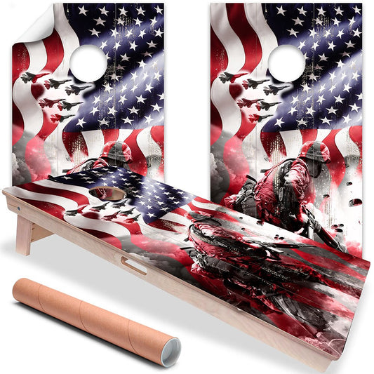 American Flag Military - Cornhole Board Wrap - Set of 2