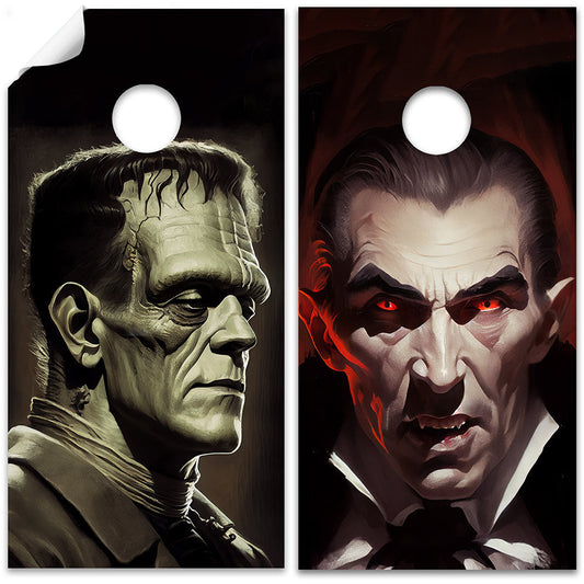 Frankenstein vs Dracula - Cornhole Board Wrap - Set of 2