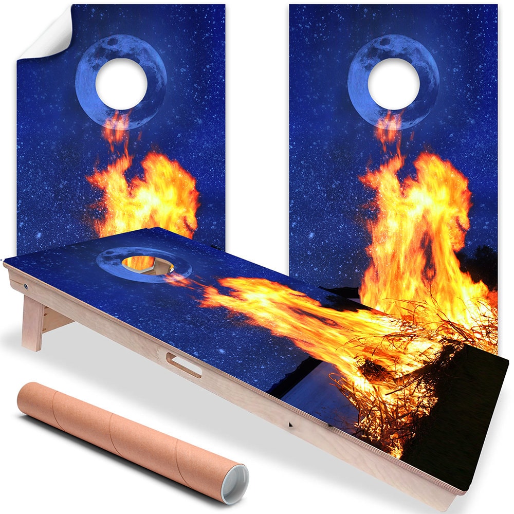 Campfire by the Lake - Cornhole Board Wrap - Set of 2