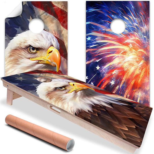 USA American Eagle and Fireworks - Cornhole Board Wrap - Set of 2