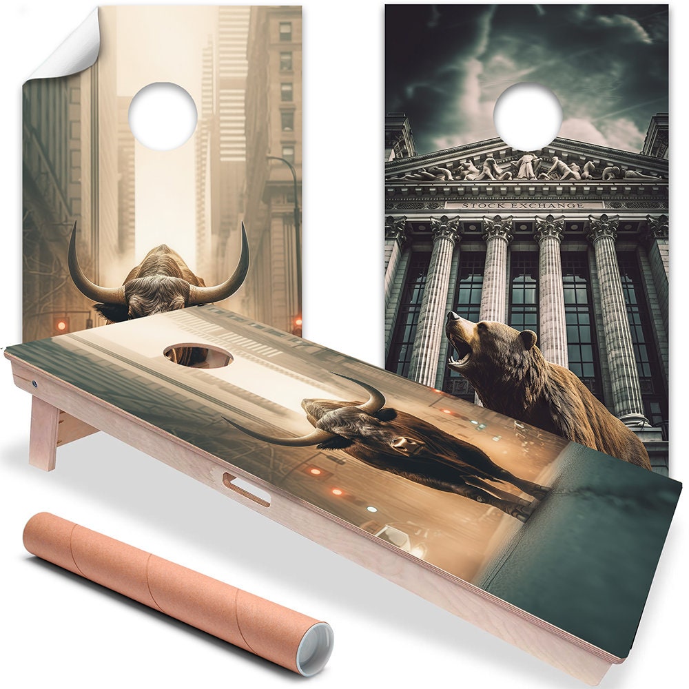 Wall Street Bear and Bull - Cornhole Board Wrap - Set of 2