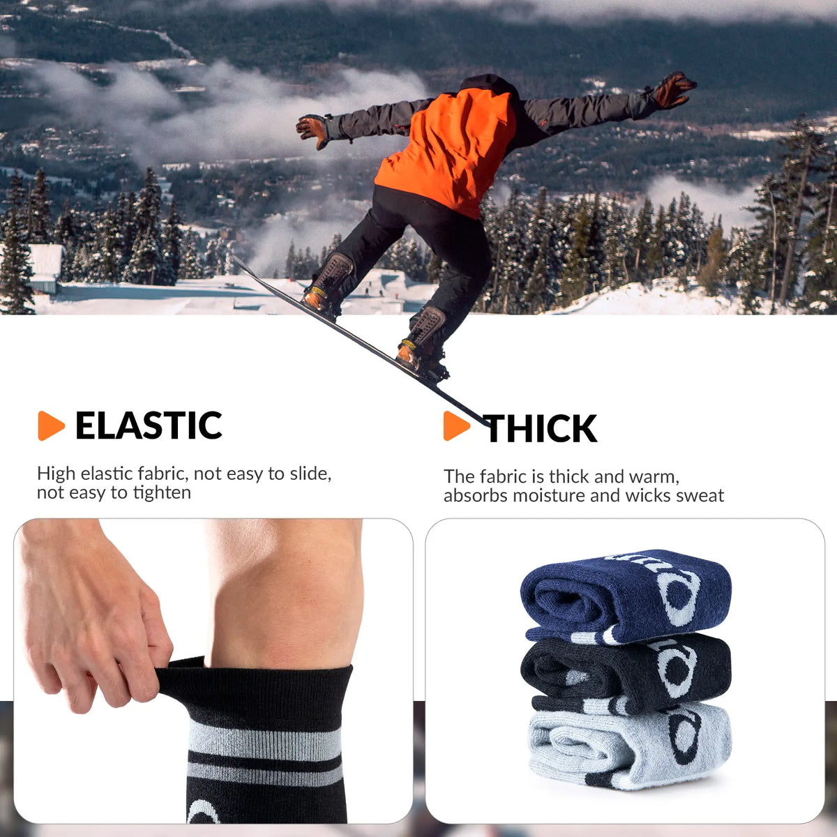 Thermal Wool Blend Ski Socks, Cold Weather Knee-high Warm Socks for Winter