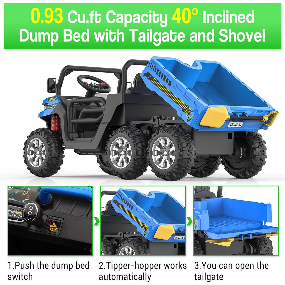 24V Electric Children's Ride-On Truck Toy Battery-Operated Two-Seater Bluetooth Lights Plaything